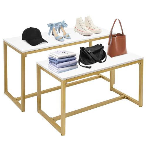 2-Piece Gold Metal Nesting Display Tables Shoe Handbag Retail Display Racks - color: Gold