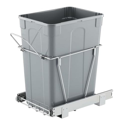 VEVOR Pullout Trash Can for Kitchen Cabinets, 35 QT Garbage Waste Recycling Bin, Under Mount Waste Container, with Heavy Duty Metal Full Extension Sliding System and Handle, for Sink, Under Counter - size: 35 QT, style: No Soft-Close Slide