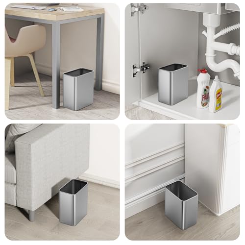 Cesun Small Bathroom Trash Can, 2.1 Gallons, Under Sink Wastebasket, Silver - color: Silver