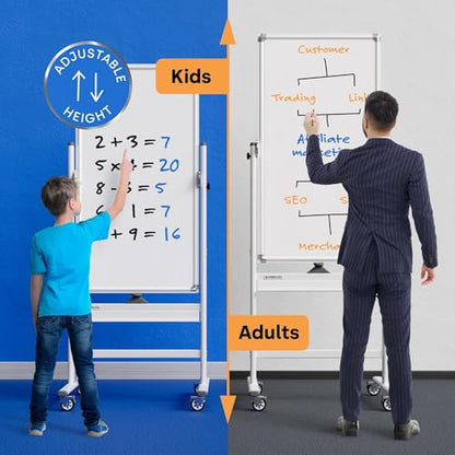 Kamelleo Rolling Whiteboard on Wheels 24" x 48", Double Sided White Board - color: Pearl White, size: 24x48