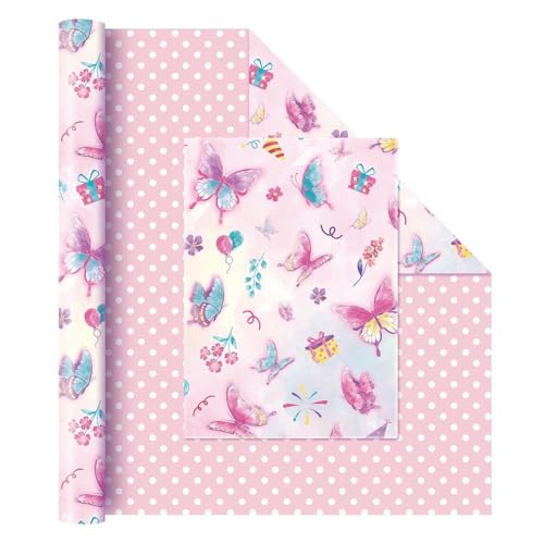 WERNNSAI Butterfly Wrapping Paper 17In x 33Ft Wrapping Paper Birthday Girl - color: Pink Butterfly 002