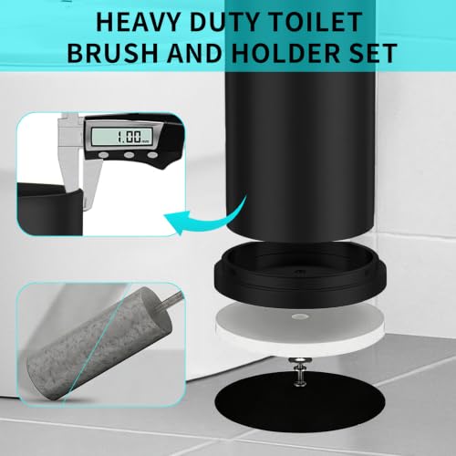 Toilet Brush and Holder Set,304 Stainless Steel Toilet Brush for Bathroom with Long Handle, Heavy Duty Toilet Bowl Brush,Removable Inner Bowl and Splash Protection,Deep Cleaning (Black) - color: Black