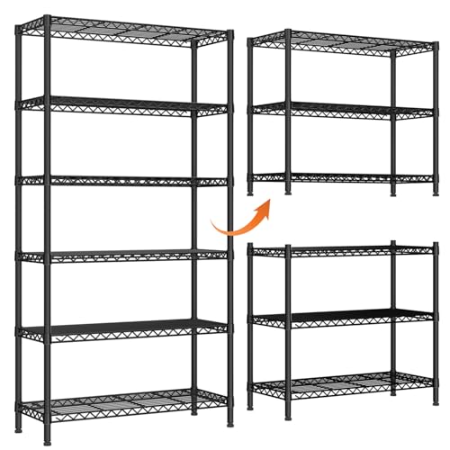 Golpart 6Tier Adjustable Storage Shelves Metal Wire Shelving Standing Shelf - color: Black, size: 6-tier-14"Dx36"Wx72"H