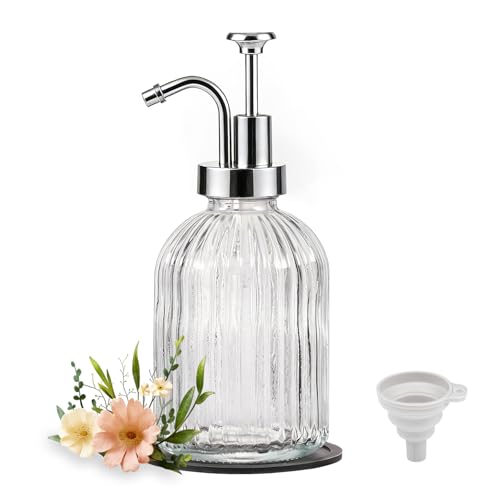 SheeChung 12oz Clear Glass Liquid Soap Dispenser,Silver Pump,Striped,1 Pack - color: Clear, Silver Pump, 1pc