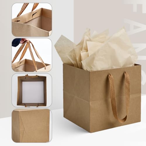 Papertide 24 Pack 8x8x8 inch Brown Square Gift Bags with Tissue Ppaper - color: Brown