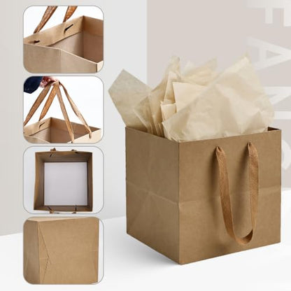 Papertide 24 Pack 8x8x8 inch Brown Square Gift Bags with Tissue Ppaper - color: Brown