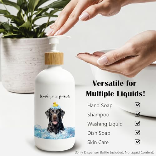 Black Labrador Retriever Bathroom Glass Soap Dispenser, Black Lab Gifts Hand Soap Dispenser, Labrador Dog Lover Gifts Refillable Bathroom Handsoap Lotion Bottle with Pump - color: Black Labrador
