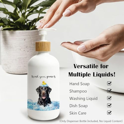 Black Labrador Retriever Bathroom Glass Soap Dispenser, Black Lab Gifts Hand Soap Dispenser, Labrador Dog Lover Gifts Refillable Bathroom Handsoap Lotion Bottle with Pump - color: Black Labrador