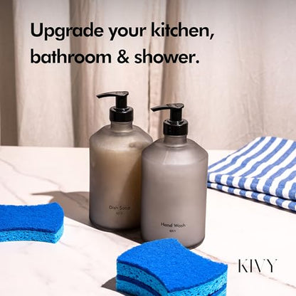 KIVY Glass Soap Dispenser Set 2X 16oz - incl. Waterproof Labels - with Pump - color: Matte Black