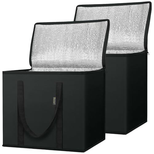 BALEINE Insulated Reusable Grocery Bags with Zippered Top, Large Cooler Bag - color: Charcoal Black, size: 2 Pack