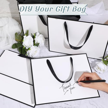 ReliThick 12 Pack Paper Gift Bag with Handles & Tissue, White, Black - color: White, Black
