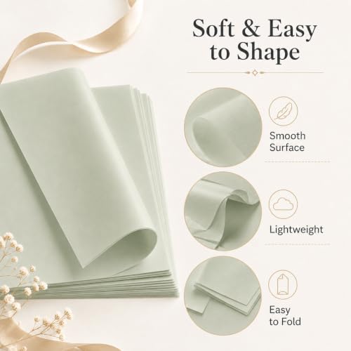 ROVIBIOBIO 100 Sheets Sage Green Tissue Paper for Gift Bags, 20 x 14 Inch - color: Sage Green