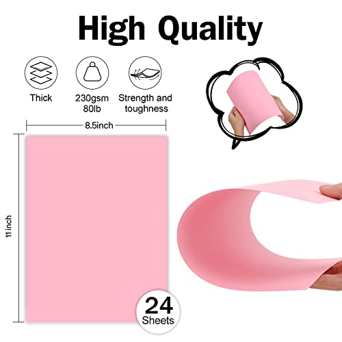 Goefun 80lb 24 Sheets Pink Cardstock 8.5 x 11 Thick Paper - color: pink, size: 8.5x11