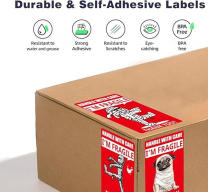 Large Funny Fragile Stickers – 6x4 inch Humorous Mummy & Dog 'Handle with Care'Packing Labels for Shipping, Moving & Gift Boxes - style: 4*6 inch fragile