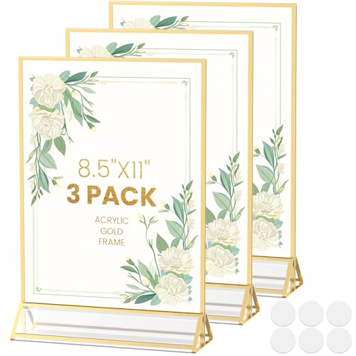 Acrylic Sign Holder 8.5X11 Gold Frames Double-Sided Picture Frame