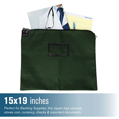 BankSupplies HIPAA Locking Courier Bags Forest Green 19W x 15H Laminated Nylon Fabric Metal Pop Up Lock