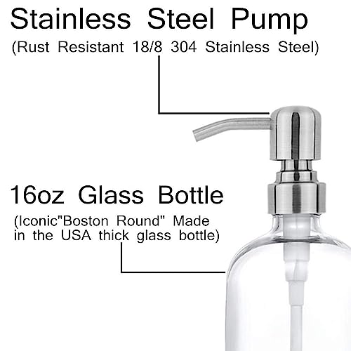 Clear Glass Jar Soap Dispenser, Silver, 16oz Round Bottle - color: Silver