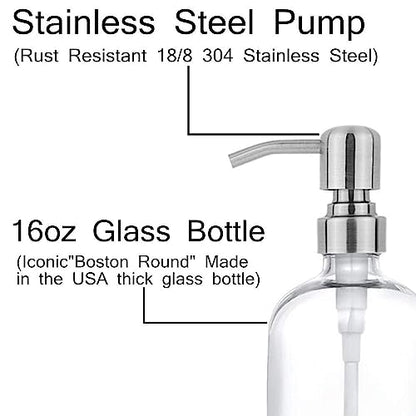 Clear Glass Jar Soap Dispenser, Silver, 16oz Round Bottle - color: Silver