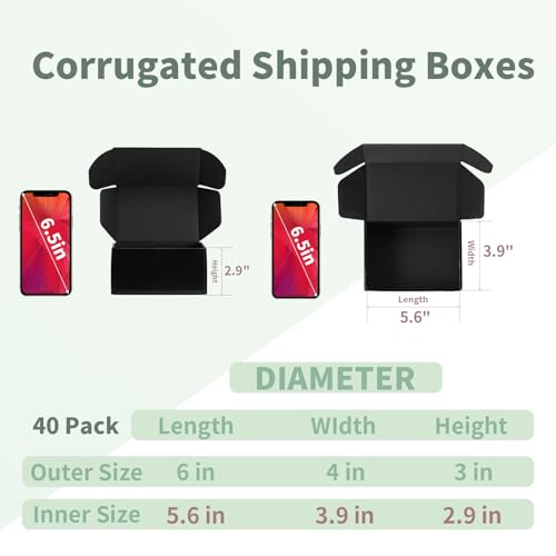 Rempry 40 Pack 6x4x3 Black Shipping Boxes, Small Cardboard Mailer Boxes for Small Business Shipping Packaging - color: Black, size: 6X4X3-40 Pack
