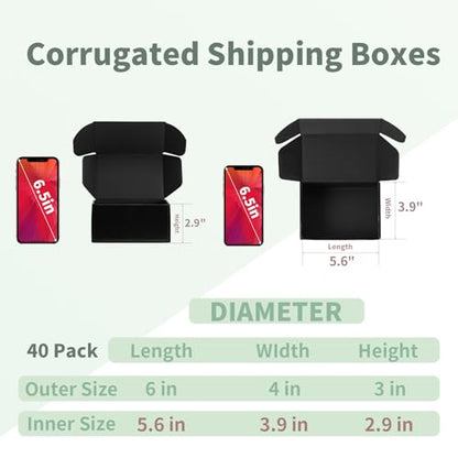 Rempry 40 Pack 6x4x3 Black Shipping Boxes, Small Cardboard Mailer Boxes for Small Business Shipping Packaging - color: Black, size: 6X4X3-40 Pack