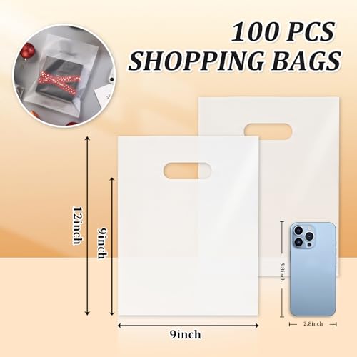 100 Pack Clear Plastic Bags, 9"x12" Merchandise Bags With Die Cut Handles - color: Clear