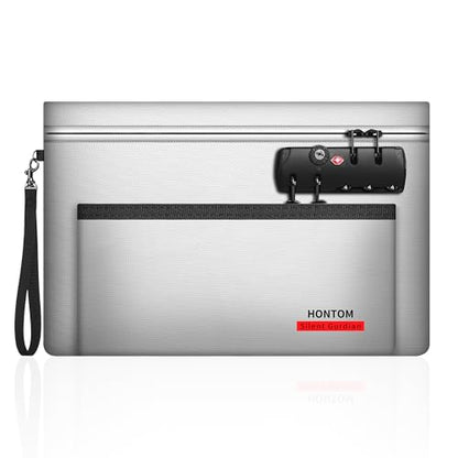 Hontom Double Layer Fireproof Money Bag for Cash with Lock & Hidden Zipper - color: Silver