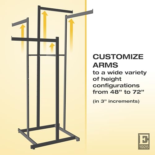 Econoco 4-Way High Cap. Garment Rack, 22in Arms, 48–72in H - color: Satin Chrome