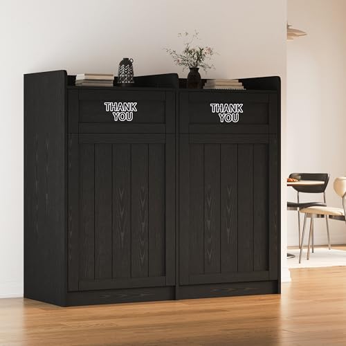 Double 40 Gallon Restaurant Trash Can Cabinet, Wooden Commercial Trash Cans and Garbage Receptacle with Tray Holder, Large Trash Cabinet for Restaurant, Kitchen, Office, Black (Black, Double) - color: Black-a, size: Full