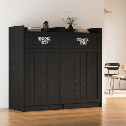 Double 40 Gallon Restaurant Trash Can Cabinet, Wooden Commercial Trash Cans and Garbage Receptacle with Tray Holder, Large Trash Cabinet for Restaurant, Kitchen, Office, Black (Black, Double) - color: Black-a, size: Full