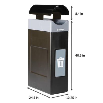 Commercial Zone Avante™ Series Made in The USA, Black Trash Container, 30-Gallon Narrow, Gray Trash Panel, Gray Lid, Black Canopy, Liner Included