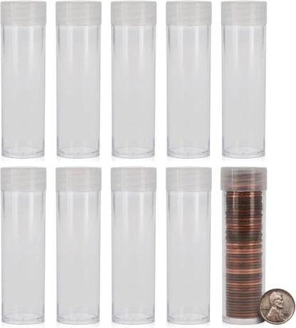 BCW Coin Tubes for US Pennies - 10ct | Holds "Lincoln" Penny | Durable Plastic Tube Coin Holders | Coin Collecting Supplies | Penny Coin Tubes