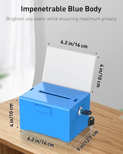 Uniclife 6.2"x 5" x 4" Blue Acrylic Donation Box with Lock and Slot - color: Blue, size: 1 Pack