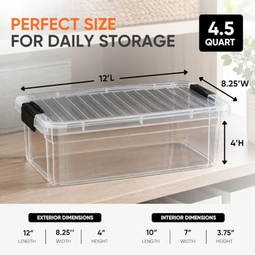 Superio 4.5 Quart Clear Plastic Storage Containers with Lids, Stackable Organizer Bins, BPA-Free Storage Boxes for Home, Office, Dorm & Classroom, 2 Pack - size: 4.5 Quart