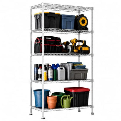 Storage Shelves - 5 Tier Metal Shelving Unit, 14"D×30"W×60"H, Chrome - color: Chrome, size: 14"D X 30"W x 60"H, 5 Tier