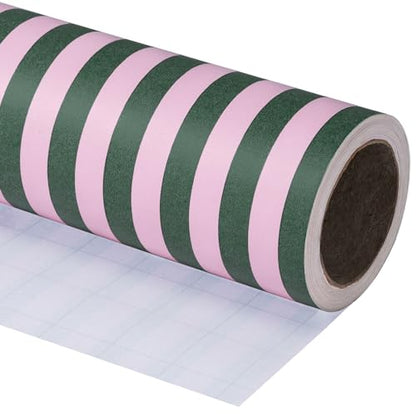 WRAPAHOLIC 30 Inch Kraft Wrapping Paper - 30 Inch x 33 Feet - Green and Pink Stripe Wrapping Paper for Christmas, Birthday, Wedding, Baby Shower - color: Kraft Stripes - Green & Pink, size: 30 inch x 33 feet