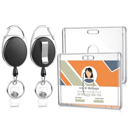 2 Pack Retractable Badge Reel with Clear Horizontal Id Card Holder - style: 2 Set Horizontal Acrylic