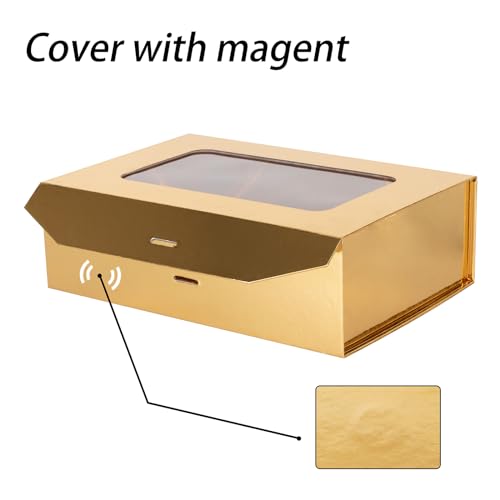 Gold Gift Box for Presents with Ribbon 10.8x7.5x3.5 Inches Clear Gift Box with Window Magnetic Closure Gift Boxes with Lids - color: Gold-10.8x7.5x3.5 Inches (Pack of 1)