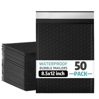 8.5×11 Black Bubble Mailers 50 Pack Waterproof Bubble Envelopes Self Seal Adhesive Shipping Bags for Small Business Shipping Books Clothes - size: 8.5×12 50PC