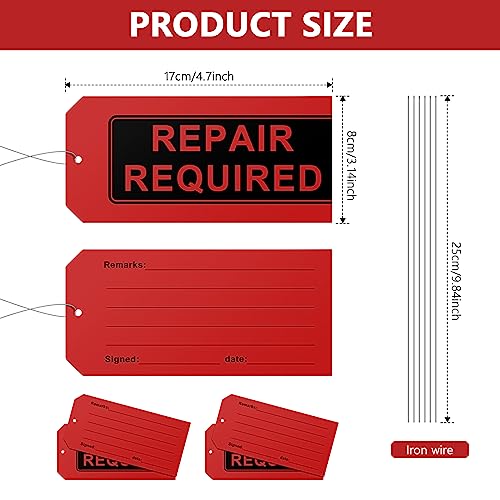 Repair Required Tags (Pack of 50) Red Repair Tags with Wires Attached,Maintenance Repair Label Tags with Wire
