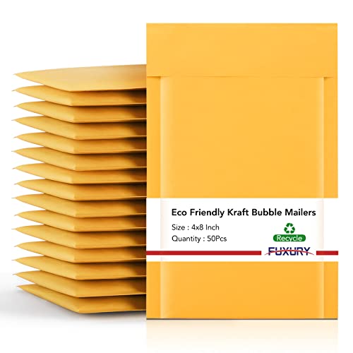 Fuxury Kraft Bubble Mailers 4x8" 50 Pack Padded Envelopes Usable Size 4x7 - color: Yellow, size: 4x8" 50PC