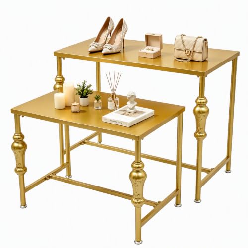 2-Piece Gold Metal Nesting Display Tables Shoe Handbag Retail Display Racks (Gold 2) - color: Gold 2