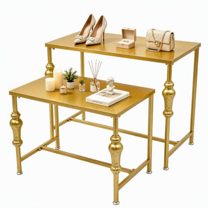 2-Piece Gold Metal Nesting Display Tables Shoe Handbag Retail Display Racks (Gold 2) - color: Gold 2