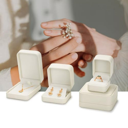 Beige PU Leather Small Jewelry Earring Gift Box - color: Beige Earrings Box