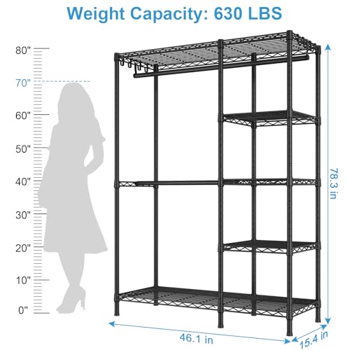 Ulif F2 Clothes Rack, 5 Tiers Heavy Duty Garment Rack for Bedroom - color: Black