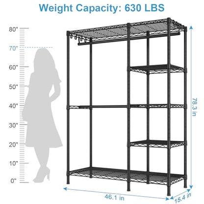 Ulif F2 Clothes Rack, 5 Tiers Heavy Duty Garment Rack for Bedroom - color: Black
