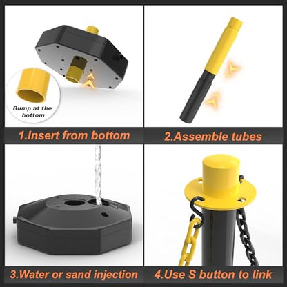 6 Pack Traffic Delineator Post Cones with Fillable Base & 5Ft Chain - color: Yellow+Black