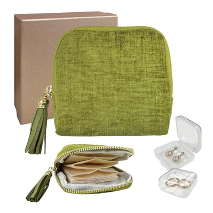Small Travel Jewelry Case with Earring Box Mini Jewelry Case - color: Green