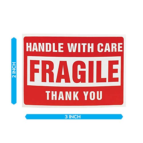 Buhbo Handle with Care Warning Labels, Fragile, Red, 2 x 3 in, 500 Count