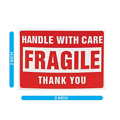 Buhbo Handle with Care Warning Labels, Fragile, Red, 2 x 3 in, 500 Count