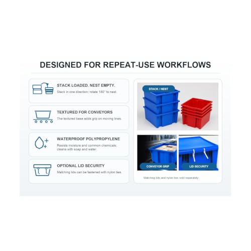 QUANTUM STORAGE SYSTEMS SNT180RD Genuine Stack and Nest Tote, Heavy-Duty Polypropylene Container for Warehouse, Shipping & Storage, 18" x 11" x 6", Red, 6-Pack